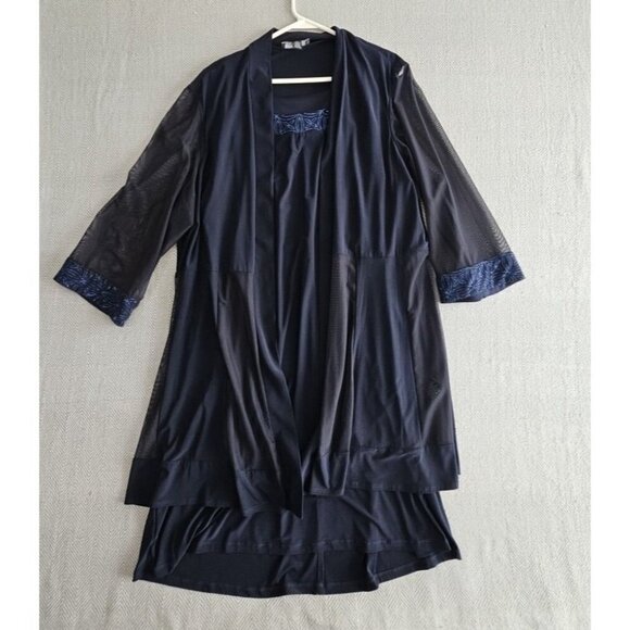 R&M Richards Woman 2 Piece Dress Suit Navy with Blue Embellishments Quiet Luxury - Picture 1 of 16